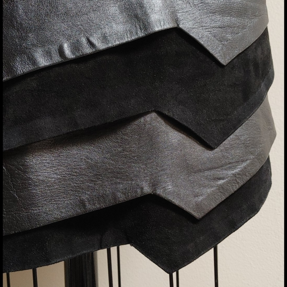 Vintage Designer Layered Leather Black Lambskin Skirt - Picture 2 of 15
